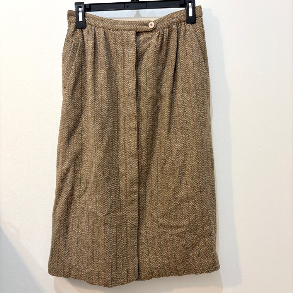 Vintage Wool Silk Pleated Button Skirt High Waste Midi Academia Preppy‎ Tweed